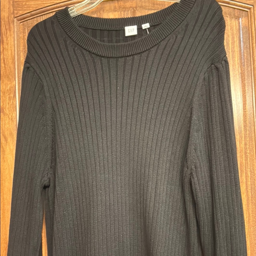 GAP Black Crew Neck Ribbed Sweater Dress